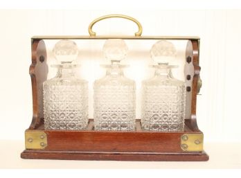 Victorian Tantalus C. 1860 With Three Cut Crystal Decanters, Stamped 'Betjemann's Patent London