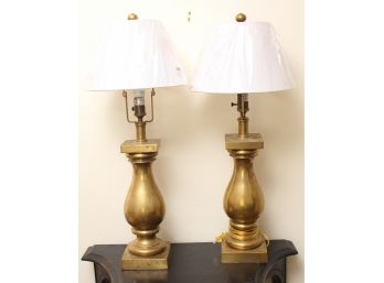 Pair Of Solid Brass Lamps With Adjustable Finial