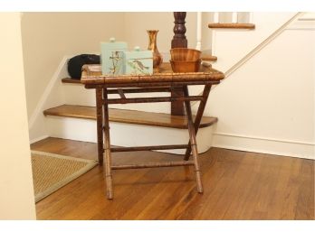 Bamboo Butler Table With Removable Tray With Decorative Items