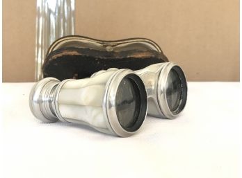 Antique Mother- Of-Pearl Binoculars By Lawrence And Mayo And Leather Case