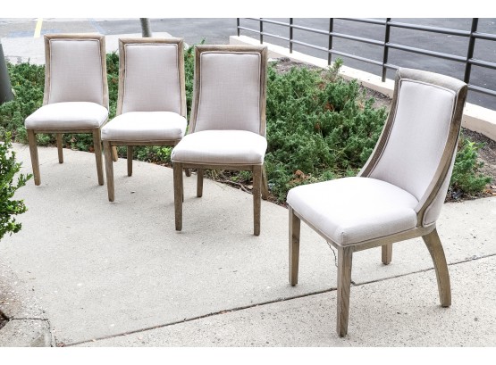Set Of Four Light Sand Upholstered Dining Chairs