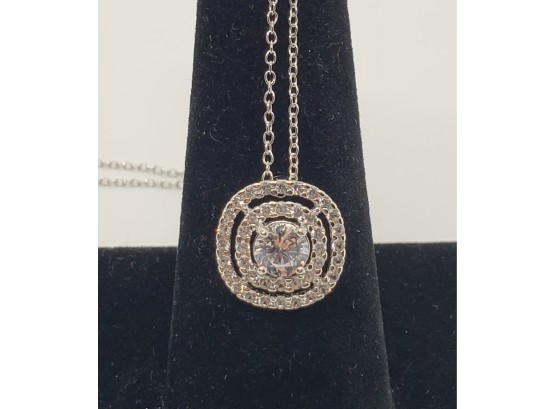White Sapphire, Rhodium Over Sterling Pendant Necklace