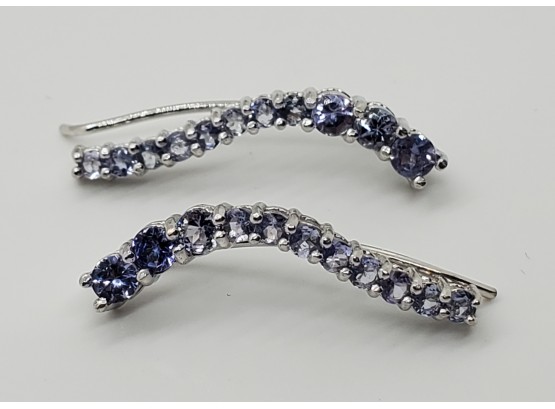 Blue Tanzanite, Rhodium Over Sterling Climber Earrings