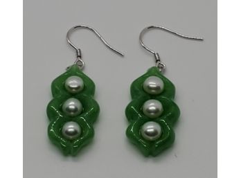 Green Jade & Freshwater Pearl Earrings In Sterling Silver