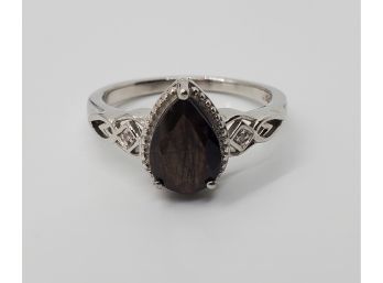 Natural Chocolate Sapphire, Diamond Accent Ring In Platinum Over Sterling