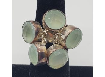 Handcrafted, 5 Checkerboard Cut Aqua Chalcedony Gems In A Sterling Ring