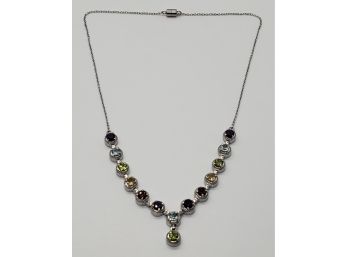 Multi Gemstone Necklace In Stainless Steel