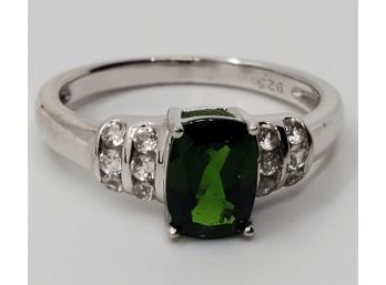 Natural Russian Diopside & Zircon Ring In Platinum Over Sterling