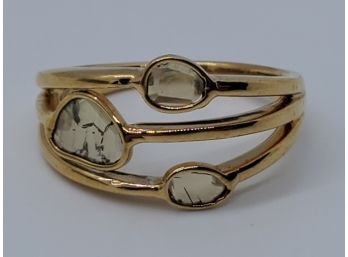 Yellow Polki Diamond Ring In 14k Yellow Gold Over Sterling