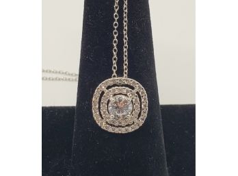 White Sapphire, Rhodium Over Sterling Pendant Necklace