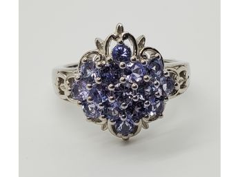 Tanzanite Cluster Ring In Platinum Over Sterling