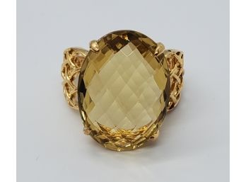 Checkerboard Cut Citrine 18k Yellow Gold Over Sterling Ring