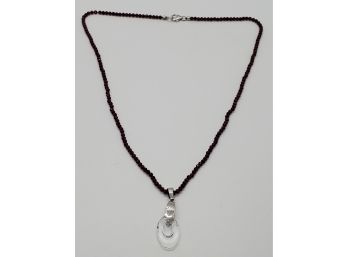 Rhodolite Garnet Beads Necklace & Swarovski Pendant In Sterling