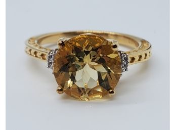 Yellow Labradorite & Zircon Ring In Yellow Gold Over Sterling