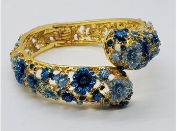 Blue Austrian Crystal Enameled Bracelet In Gold Tone