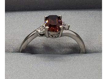 Smoked Topaz & Crystal Ring In Platinum Over Sterling