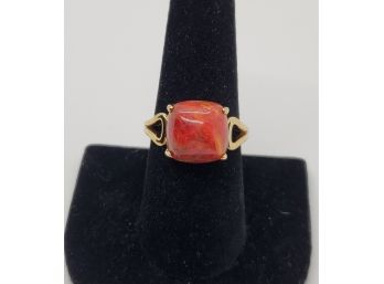 Red Sponge Coral 18k Yellow Gold Over Sterling Ring