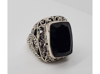Bali Black Jade Ring In Sterling