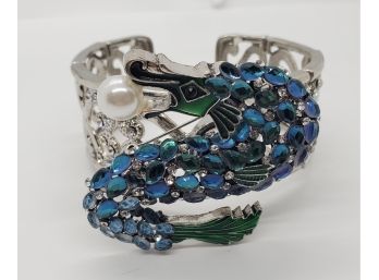Austrian Crystal Bracelet, Blue & Green Glass Dragon Broach/Pendant