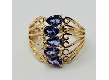 Pear Shaped Tanzanite In 18k Yellow Gold Over Sterling Ring