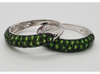 Chrome Diopside, Rhodium Over Sterling Set Of 2 Pave Band Rings