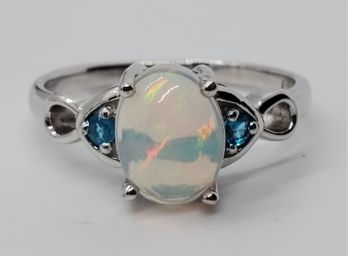 Ethiopian Welo Opal, Neon Apatite Ring In Platinum Over Sterling