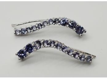 Blue Tanzanite, Rhodium Over Sterling Climber Earrings