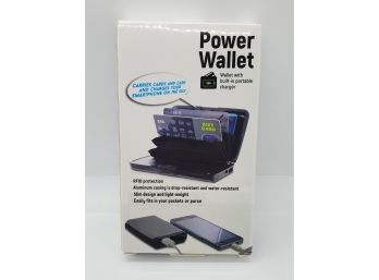 2 In 1 Blue RFID Wallet With 1800 MAH Power Bank & Cable