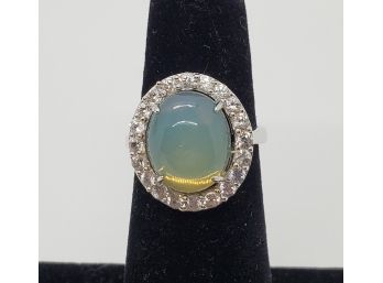 Ethiopian Opal & White Zircon Sterling Ring