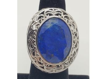 Huge Lapis Lazuli Sterling Silver Cocktail Ring