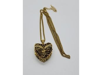 Champagne Austrian Crystal Operable Heart Pendant Watch & Chain