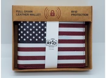 Black Leather RFID Protected USA Flag Bifold Wallet