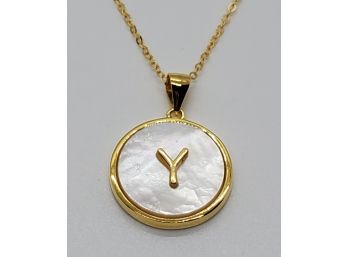 White Mother Of Pearl Y Pendant Necklace In 14k Yellow Gold Over Sterling