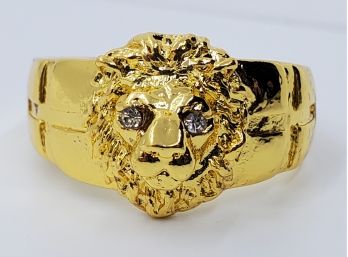 Cool Lion Head Ring In Gold Tone