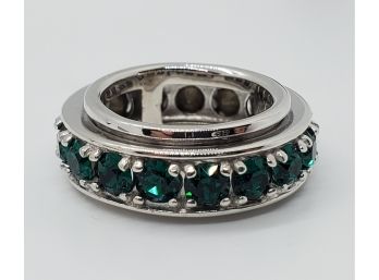 Emerald Green Crystal From Swarovski Spinner Ring In Platinum Bond