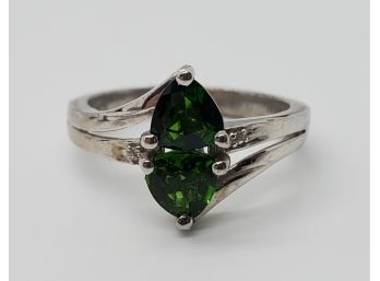 Premium Chrome Diopside, Zircon Ring In Platinum Over Sterling