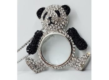 Black & White Austrian Crystal, Magnifying Glass Panda Pendant Necklace