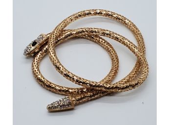 Crystal Snake Necklace In Goldtone With Silver Head & Tail