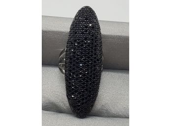 Elongated Black Spinel, Rhodium Over Sterling Ring