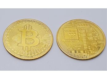 Lot Of 2 Gold Tone Bitcoins
