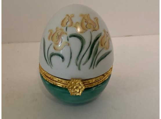 Vintage Limoges Style Large Porcelain Egg Hinged Trinket Box
