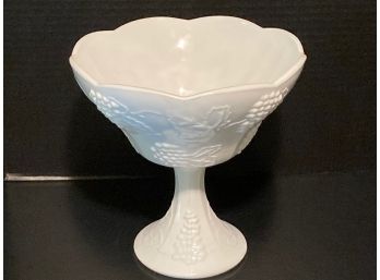 Vintage White Milk Glass Footed Bowl~ Colonial Harvest Grapes From Indiana Glass
