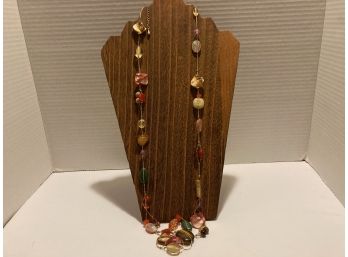 Vintage Lia Sophia Extra-Long Single Strand Multicolor Stone Necklace