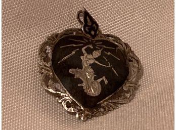 Vintage Siam (Thailand) Sterling Silver And Enamel Heart Shaped Charm