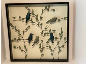 Vintage Framed Metal Perched Birds Wall Art