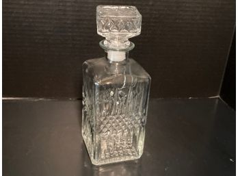 Vintage Glass Square Decanter With  Glass/Rubber Stopper