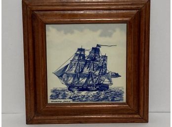 Vintage Hand Paintred Delft Blue Nautical Scene