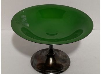 Vintage Reed Barton Silver Plated Green Enamel Footed Candy Dish