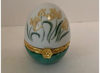 Vintage Limoges Style Large Porcelain Egg Hinged Trinket Box
