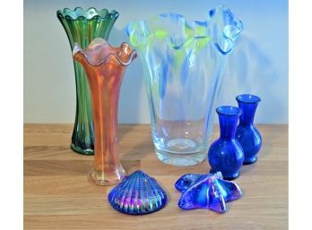 Collection Of Vases And Colored Glass